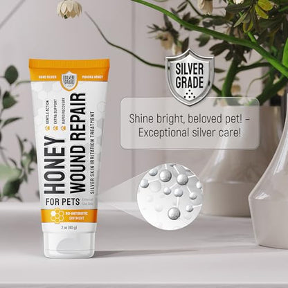 Dog Wound Care with Manuka Honey & Colloidal Silver for Scratches & Skin Irritations – Cat & Dog Hot Spot Treatment Gel Works as Honey Rapid Wound Repair for Horses – for All Pets – 2-Oz