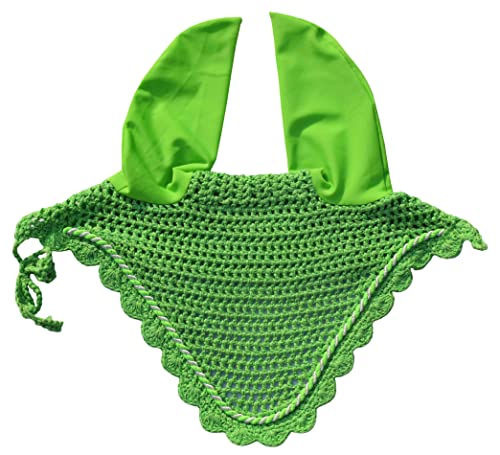 Elegant Horse Ear Bonnet, Fly Veil & Fly Mask – Superior Fly Protection with Style and Comfort for Every Ride (Lime Green, Horse/Full)