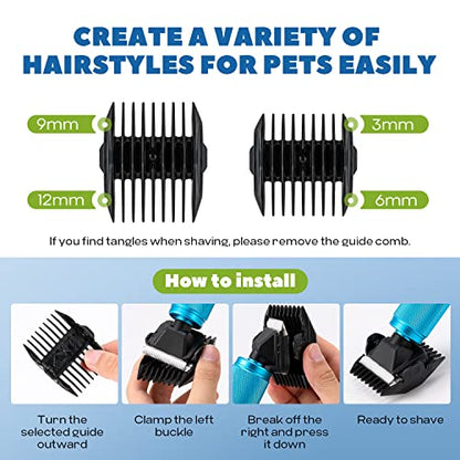Pet Grooming Clippers 200W, Stepless Speed Control & Low Noise<50db | Heavy-Duty Commercial Grade with 118'' Power Cord Plug-in, Extra Blade & 2 Guide Combs of 4 Sizes, for Dog, Cat and More - size: 200W