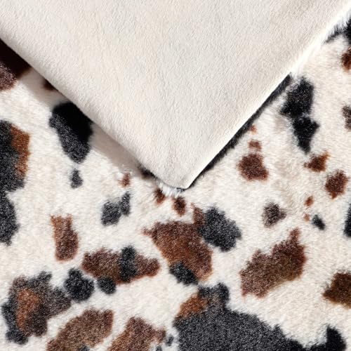 Wrangler - Blanket, Super Soft & Reversible Faux Fur Bedding, Yellowstone Inspired Throw Blanket for Couch or Bed (Spotted Cow Print Brown, 50" x 70") - color: Spotted Cow Print Brown