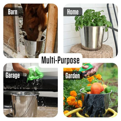 Grip Stainless Steel Bucket (1 Gallon) - Great for Pets, Cleaning, Food Prep - Hang on Fences, Cages, Kennels - Home, Garage, Workshop - size: 1 Gallon