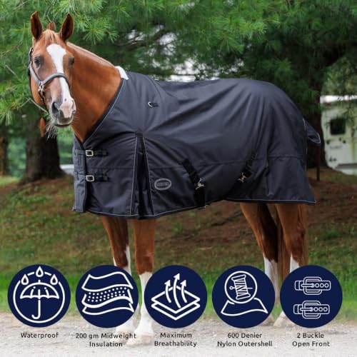 Glacier 600D Midweight Turnout Blanket (82, Black) - size: 82