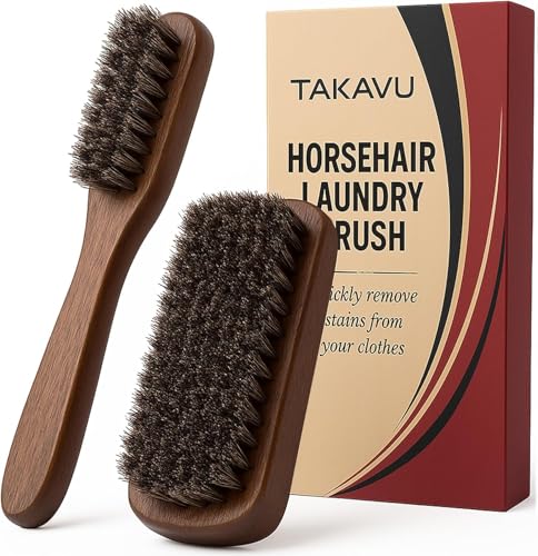 TAKAVU Horse Hair Laundry Brush Set of 2, Soft Natural Bristle - color: Brown Horse Hair