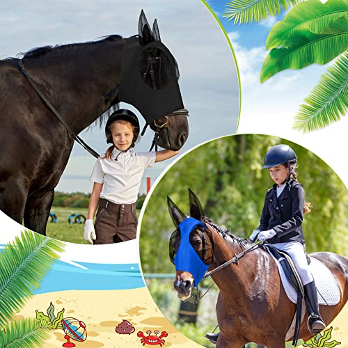 Sadnyy 6 Pcs Horse Fly Masks with Ears Comfort Breathable Mesh Fly Masks Net UV Protection Large Eye Space Full Face Covering Elasticity Soft for Horses(Large) - size: Large