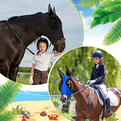 Sadnyy 6 Pcs Horse Fly Masks with Ears Comfort Breathable Mesh Fly Masks Net UV Protection Large Eye Space Full Face Covering Elasticity Soft for Horses(Large) - size: Large