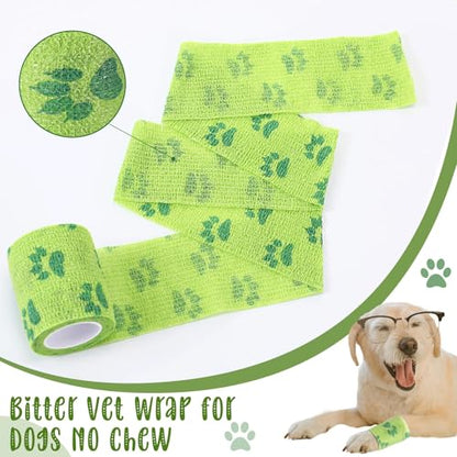 Threlaco 3 Rolls No Chew Bandage for Dogs Bitter Bandage Wrap for Dogs Wound Wrap (3 Inches X 5 yd,Green) - size: 3 Inch X 5 yd