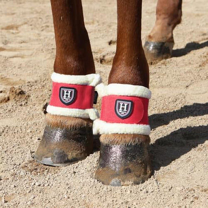 Harrison Howard Essential Premium Horse Pastern Wraps with Berber Fleece Lining Sold in Pairs Red - color: Red