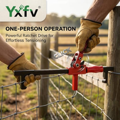 Chain Link Fence Stretcher Tool Ratcheting Heavy Duty | Replacement for manual fence pulling,uses a long-leverage ratchet gear to tension chain link and barbed wire with one person.