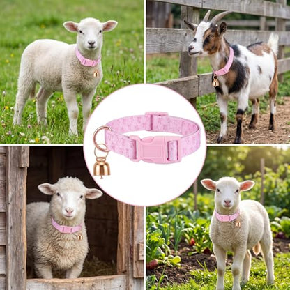 Goat Collar with Copper Bell Set for Sheep Lambs Pygmy Goat,Pink Bow
