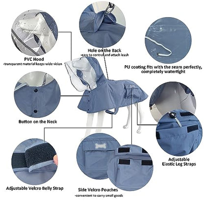 Waterproof Dog Raincoat, Adjustable Reflective Lightweight Pet Rain Clothes with Poncho Hood(X-Small, Blue&Grey) - color: Blue&Grey, size: X-Small(4-9lb)