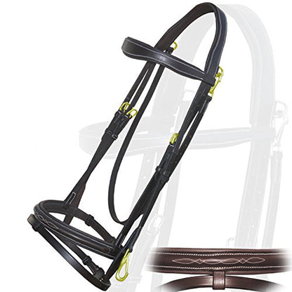 Exion English Jumping Bridle with Flash & Rubber Reins – Anatomical Padded Horse Bridle – Premium Leather Designer Stitched Hunter Jumper Tack – Brass Buckles – Pony, Cob, Full, Warmblood - color: Choco Brown, size: Over/Warm Blood Size