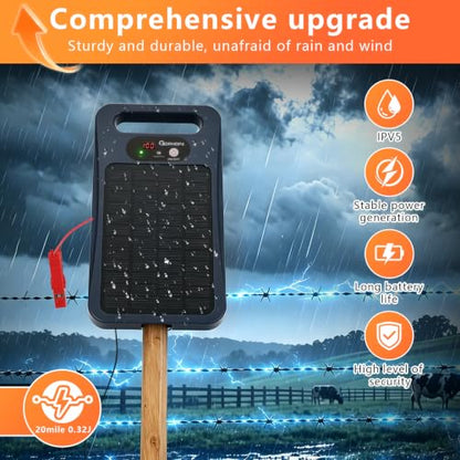 0.32J Solar Electric Fence Charger – 20-Mile Range with Smart Display Grey - color: Grey