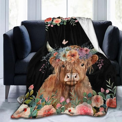 Highland Cow Blanket Cute Cow Plush Throw Blanket Super Soft Cozy Warm Fleece Highland Cattle Bedding Blanket Gifts for Kids Girls Boys Women 40"X50" - color: Highland Cow, size: 40"x50"