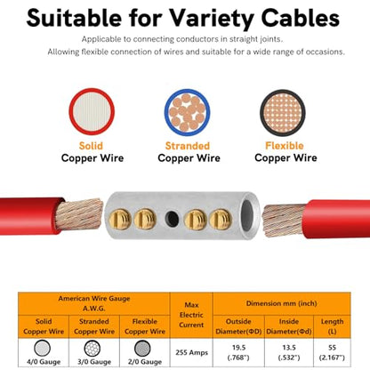 000 Gauge Wire Butt Connectors 4 PCS Tinned Brass Mechanical Butt Splice Connectors Kit 3/0 AWG Mechanical Repair Splice Kit Splice Screw Sleeves 4 PCS Mechanical Splices & 3:1 Heat Shrink Tubes - size: 000 (3/0) Gauge, style: Mechanical Splice - Tinned B