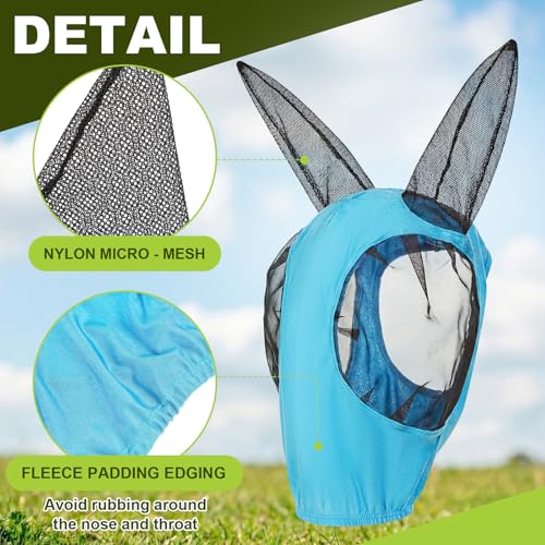 Mini Donkey Fly Mask with Ears Protection, Stretchy Mule Mask with Big Mesh Eye Covers, Soft on Skin, Comfortable Breathable Protection from Insects and Bugs - color: Blue, size: Mini