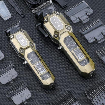 VGR 600&900 Cordless Barber Clipper Trimmer Set with LED Display, Gold - color: Gold