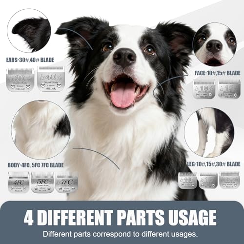 BILLAR® Size 10/7FC/5FC/4FC Detachable Pet Dog Grooming Clipper Ceramic Blades Set,Compatible with Andis,Oster A5,Wahl KM10 Series Clippers,Cut Length 1/16"(1.5mm) to 3/8"(9.5mm),4 Pack - size: 10+7FC+5FC+4FC