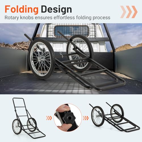 Goplus Folding Deer Cart with Polyester Liner, 550 LBS Heavy-Duty Hunting Game Hauler with 20" Rubber Wheels, Ergonomic Handle, Utility Gear Dolly Cart for Hunting Fishing Hiking - style: 29" x 48" x 47"