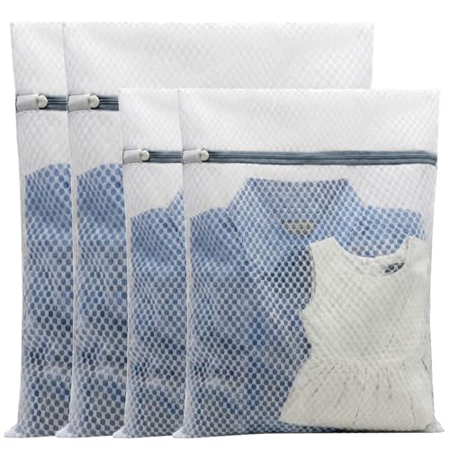4Pcs Mesh Laundry Bags Delicates Lingerie Wash Washer Washing Machine Bag | 2 Medium 12 x 16 Inches & 2 Large 16 x 20 Inches