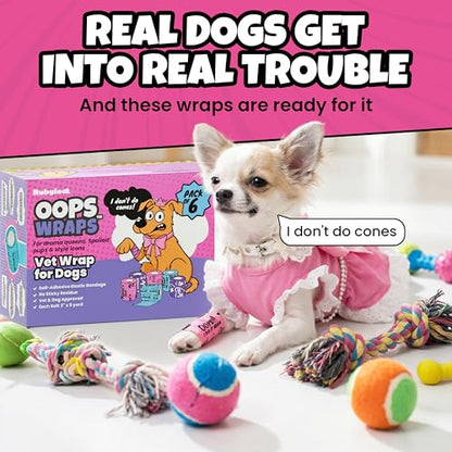 Funny Vet Wrap for Dogs, 2in Self-Adhesive Bandage Tape, 6 Pack Girls | Dog first aid kit supplies; Hot Spot & Wound Wrap; Breathable; Easy Tear; Individually Wrapped; Sticks to Itself, Not Fur - color: Drama Queen (6 Count)