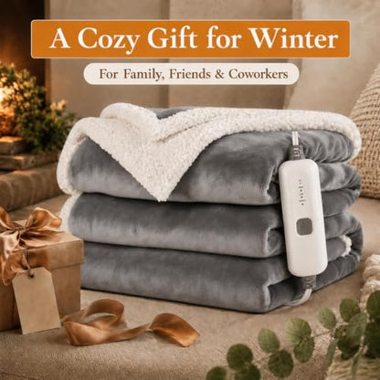 Electric Heated Blanket 72"×84", 4 Heating Levels & 10H Auto-Off | Full Size Light Gray, Sherpa & Soft Microplush, Quick Heating, Machine Washable, for Couch, Bed & Office, Parents' Gifts - color: 02-light Gray, size: Full Size ( 72"x84" )