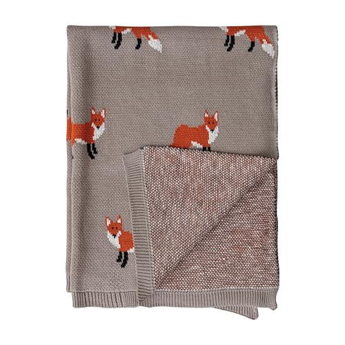 Creative Co-Op Cotton Knit Baby Blanket with Fox Print, Multicolor - color: Foxes, size: 40" L x 32" W