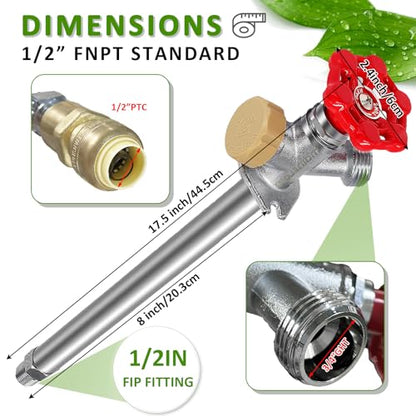 8 Inch Anti-Siphon Frost Free Sillcock Valve Multiturn 1/2 Inch NPT, 3/4 Inch Hose Bibb, Brass Body, Brass Valve, 12 Inch Length, Chrome Finish - size: 8 Inch Anti-Siphon Sillcock Valve