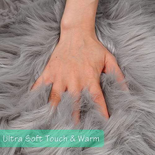 duduta Grey Faux Sheepskin Runner Rugs 2x6 ft, Fluffy Fur Couch Covers - color: Grey, size: 2' x 6'