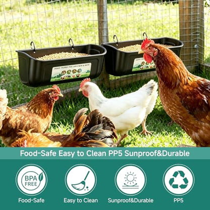 Chicken Feeder Waterer Set, Hanging Fence Feed Trough for Livestock Poultry, Chicken Feeder Bucket for Goat Sheep Deer Poultry Duck Gooses（ 2 * 2.7 Quart ） - color: Black