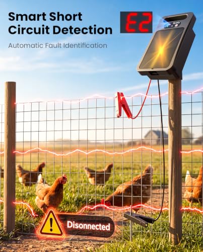 Solar Electric Fence Charger, 0.4J, 15 Mile Fence Energizer | 24/7 Fence Protection With Battery Display, Smart Monitoring, Solar & Type-C Charging For Gardens, Livestock And Farms