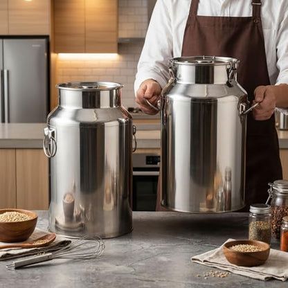 FillTouch 2 Pcs Stainless Steel Milk Can 35L with Sealed Lid for Storage - size: 35l