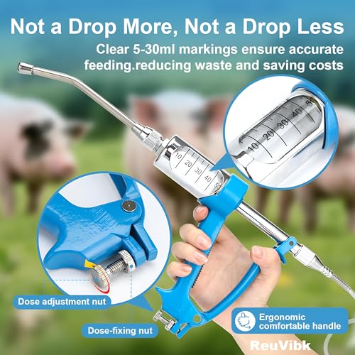 50ml Adjustable Livestock Drench Gun for Goats, Sheep & Cattle - color: Blue, size: 50M LWith Kettle