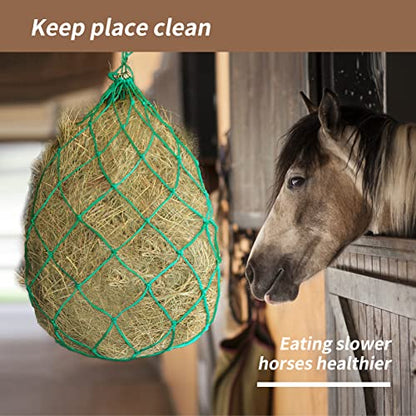 2PCS Durable Slow Feed Hay Net for Horses 40” Length with Strong 4x4” Holes Nylon Rope Hanging Suitable for Trailer and Stall, Slow Feeding Reduce Waste - color: 2PCS-Green