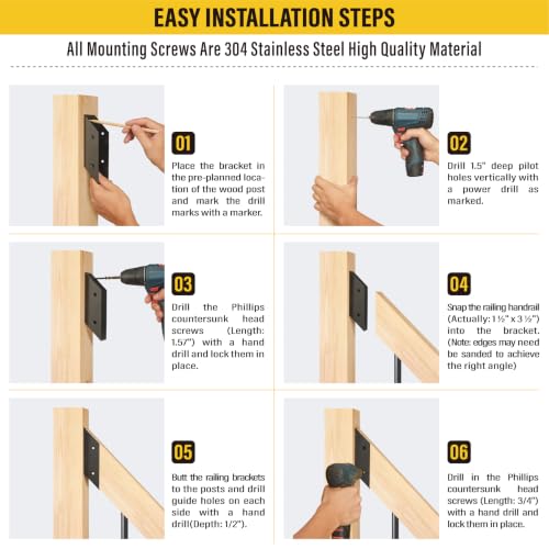 8 Pair(16pack) 30° Stair Stainless Steels Deck Railing Bracket Connectors, for 2x4 (Actually 1 ½" x 3 ½") Wood Deck Railing Post to handrail Connection (Matte Black) - size: Angles 30°