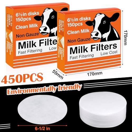 Hahafelt 450 Pack Milk Filter Discs for Raw Milk Strainer, 6-1/2 in Od Quick Flow Non-gauze Replacement Filter Discs for Strainer