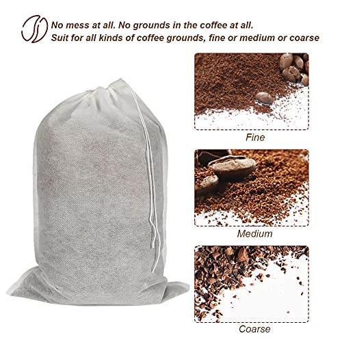 HRX Package 50pcs Disposable Cold Brew Bags 8x12 in for Home Coffee Brewing | Fine Mesh Contains Grounds, Less Mess, Secure Drawstrings, Fits 1 or 2 Gallon Jars, for Coffee, Tea, Soups, Spices, and Herbs - size: 8x12 inch