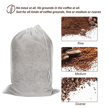 HRX Package 50pcs Disposable Cold Brew Bags 8x12 in for Home Coffee Brewing | Fine Mesh Contains Grounds, Less Mess, Secure Drawstrings, Fits 1 or 2 Gallon Jars, for Coffee, Tea, Soups, Spices, and Herbs - size: 8x12 inch