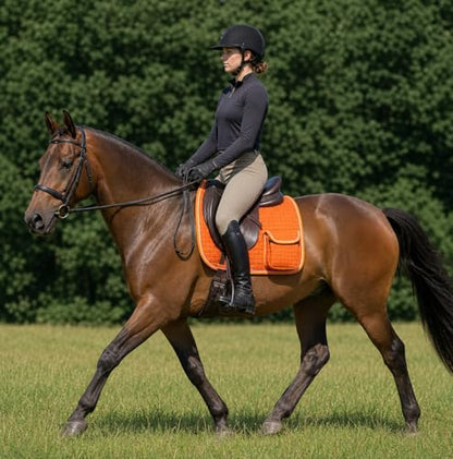 Horse English Quilted Faux Fur All-Purpose Saddle Pad Pockets 72152 - color: Orange
