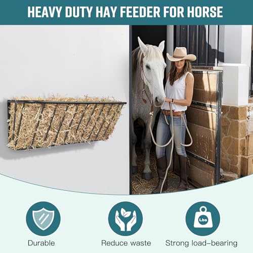 Wall Mount Steel Horse Hay Feeder Rack, 20 Gallon, 35.5 Inch Long | Heavy Duty Steel Wall Mounted Hay Feeder Rack, Goat Hay Feeder Suitable for Horses and Sheep, Perfect for Stable & Farm Use