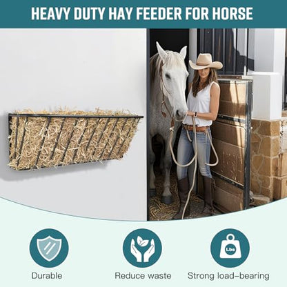 Wall Mount Steel Horse Hay Feeder Rack, 20 Gallon, 35.5 Inch Long | Heavy Duty Steel Wall Mounted Hay Feeder Rack, Goat Hay Feeder Suitable for Horses and Sheep, Perfect for Stable & Farm Use