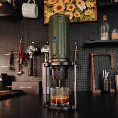 CERA+ PCM03S Portable Espresso Machine, 13500mAh Self-Heating Coffee Maker | 20 Bar Extraction with Up to 8 Cups per Charge, Compatible with NS Pods & Grounds for Camping, Travel & Outdoor Brewing - color: Green