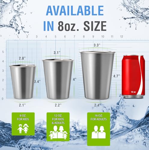 CHILLOUT LIFE Stainless Steel Kids Cups 8 oz - Stainless Steel Small Children Cups for Home & Outdoor Activities, BPA Free Unbreakable Premium Stackable Metal Drinking Glasses (4-Pack)