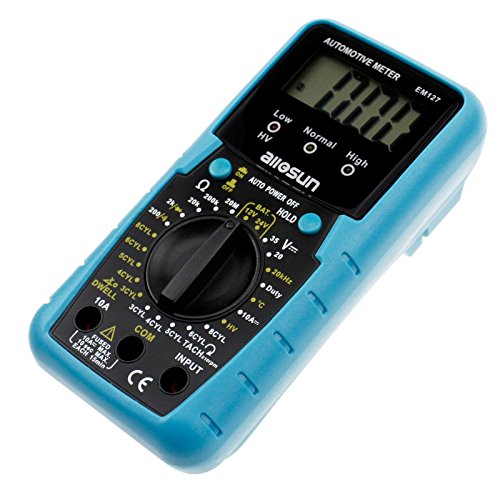 ALLOSUN EM127 Digital Automotive Meter Digital Multimeter RPM Dwell Angel Ignition System Test Duty Cycle Measurement 1999 Reading LCD DCV DC Resistance Measure