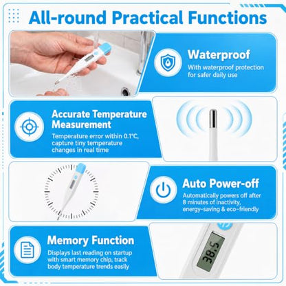 24 Pack Digital Thermometer for Adults Digital Oral Thermometer for Fever Basal Body Fast Reading Hard Probe for Underarm Rectal Mouth Temperature Measurement