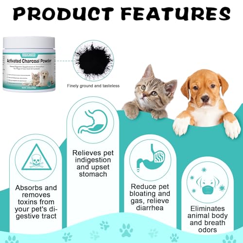 Activated Charcoal for Dogs, Cats, and All Pets, Charcoal for Dogs Poisoning, Digestive Health, Gas & Liver Support, Non-GMO, Gluten Free,3.53oz(Powder) - size: 3.53oz