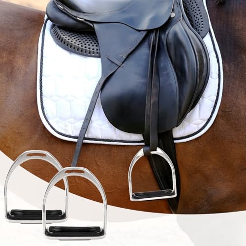 Cididu 2 Pack Horse Riding Stirrups, Metal Horse Saddle Stirrup with Rubber Pad, Safety Knee Ankle Protection Saddle Pain Stress Relief, Stirrup Irons for Trail Riding Training Beginners