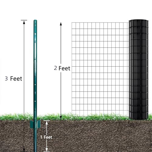 ARIFARO Fence Posts 3 Feet, 10-Pack, Heavy Duty U Post, Metal Fence Post - color: Green 10 PCS, size: 3 FT