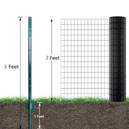 ARIFARO Fence Posts 3 Feet, 10-Pack, Heavy Duty U Post, Metal Fence Post - color: Green 10 PCS, size: 3 FT