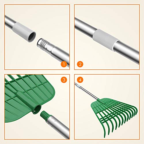 Gardzen 12 Tines Gardening Leaf Rake | Lightweight Steel Handle, Detachable, Ideal Camp Rake, Comes with Dustpan-Type Garden Bag - style: 2 Packs