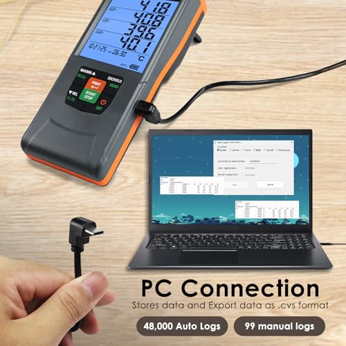 Digital Thermocouple Thermometer, 4 Channel Data Logger Thermometer with 48,000 Groups Data Records, -328~2498℉ Measuring Range Thermocouple Reader with Buzzer and Visible Alarm - color: Grey